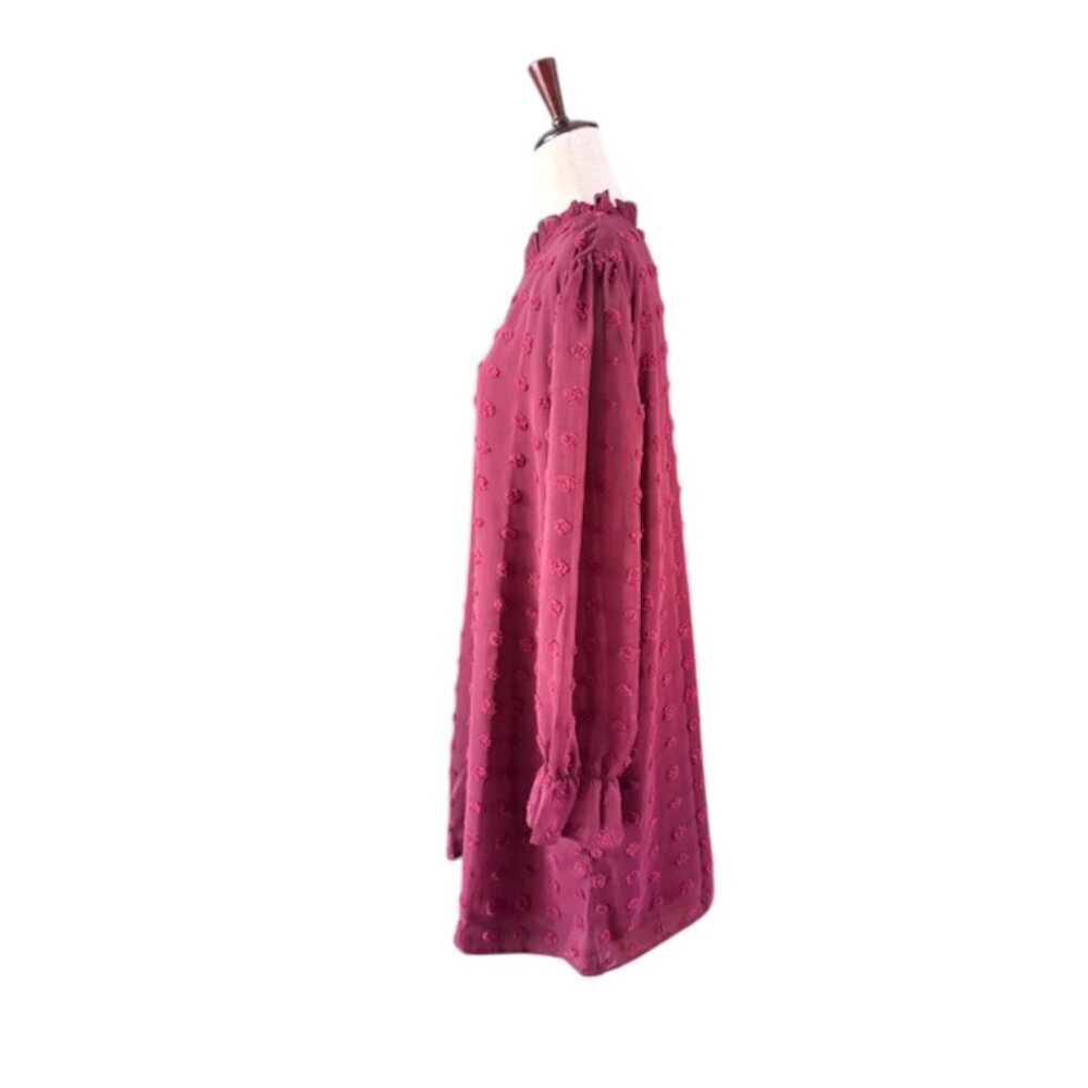 Adibosy Burgundy Ruffle Mock Neck Chiffon Lined Mini Dress Long Sleeve Plus 2XL - Picture 7 of 14